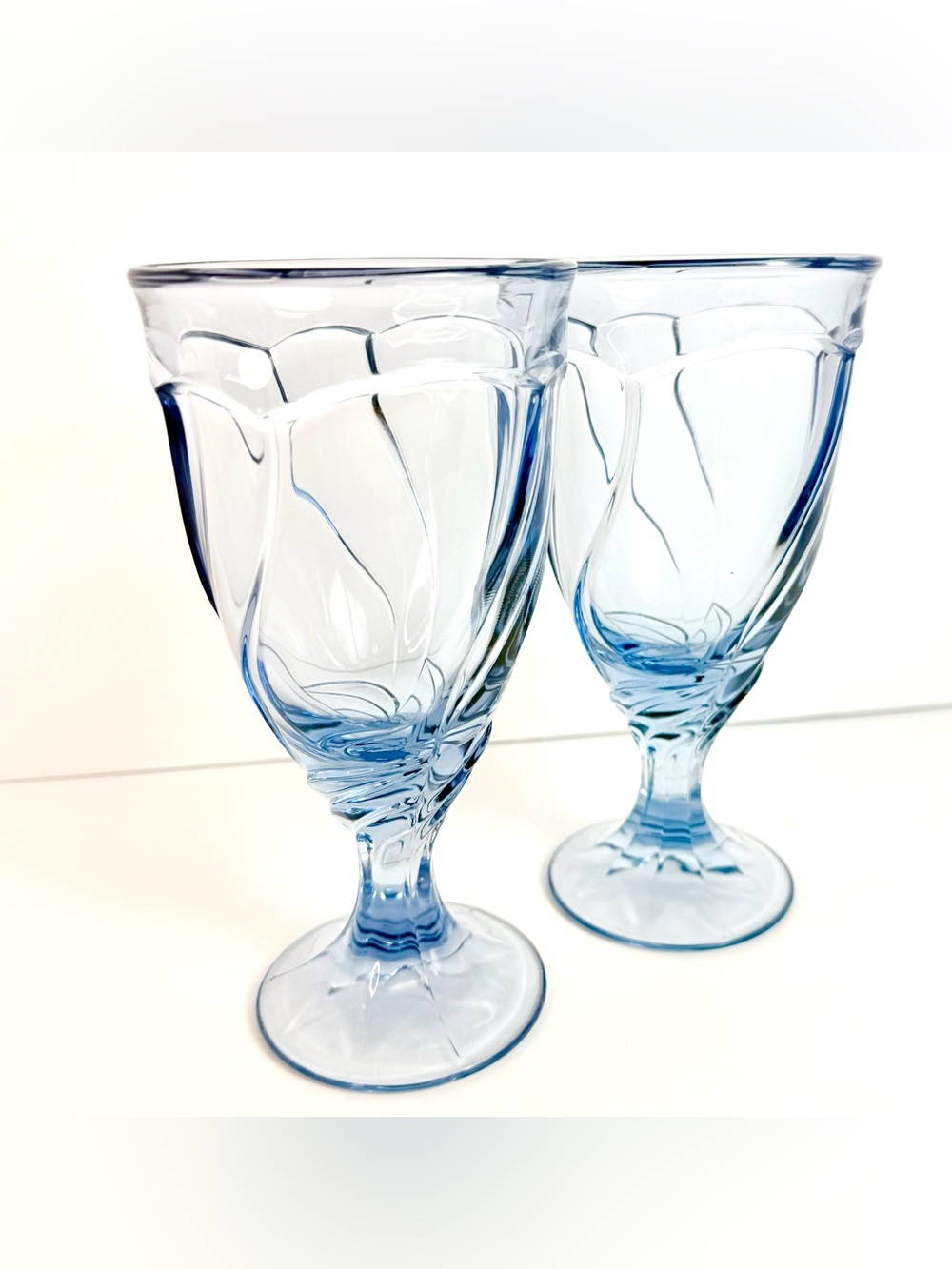 Vintage Set Of 2 Noritake "Sweet Swirl" Light Blue Iced Tea Goblets 7 3/8" Tall